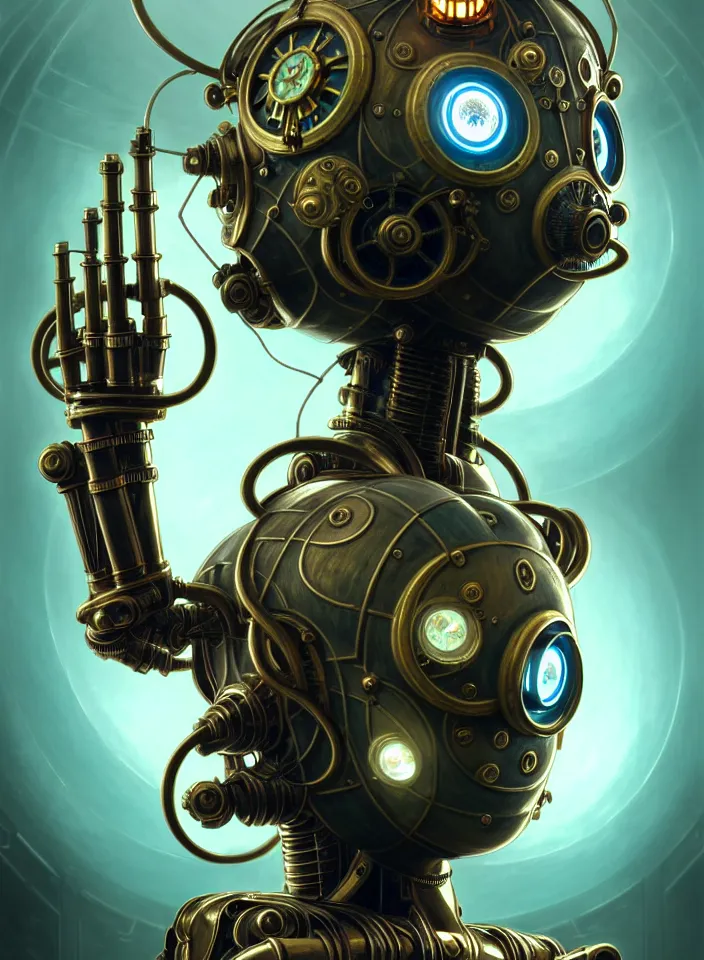 Image similar to symmetry!! portrait of a steampunk robot from bioshock, vintage, iridescent white metal!! underwater atmosphere, intricate, serene, highly detailed, digital painting, artstation, symmetric concept art, smooth, sharp focus, illustration, art by artgerm and greg rutkowski and alphonse mucha, 8 k