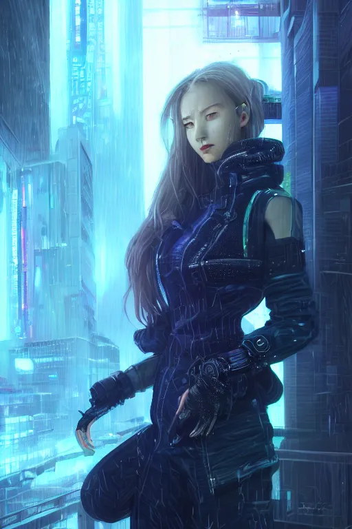 Image similar to portrait futuristic talented cyberpunk female Alchemist, in futuristic stormy heavy snowy thunder tokyo rooftop Enchantment cyberpunk night, ssci-fi, fantasy, intricate, very very beautiful, elegant, neon light, highly detailed, digital painting, artstation, concept art, soft light, hdri, smooth, sharp focus, illustration, art by tian zi and craig mullins and WLOP and alphonse mucha