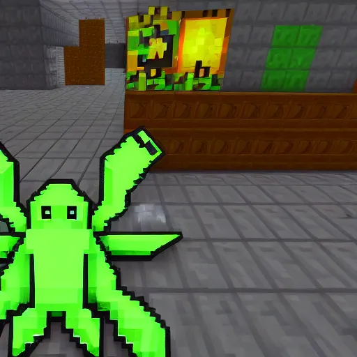 Image similar to Cthulhu as a minecraft boss, in game screenshot