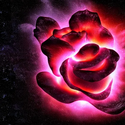 Prompt: 3 d render based on award - winning macro of a beautiful black rose made of molten magma and nebulae on black background by harold davis, highly detailed, inner glow, trending on deviantart, artstation and flickr, nasa space photography, national geographic