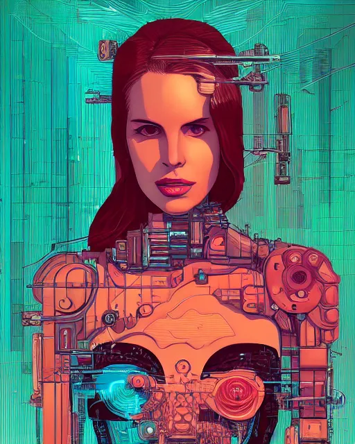 Prompt: portrait of Lana Del Rey as a cyborg. intricate abstract. intricate artwork. by Tooth Wu, wlop, beeple, dan mumford. cyberpunk stepford wife, mulholland drive by david lynch, dune by david lynch, blade runner 2049 by dennis villeneuve, sacred geometry, octane render, trending on artstation, greg rutkowski very coherent symmetrical artwork. cinematic, hyper realism, high detail, octane render, 8k, iridescent accents