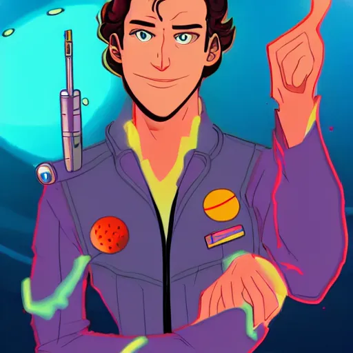 Image similar to a very handsome young space cowboy