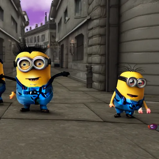 Image similar to despicable me minions playing counter strike; global offensive, game screenshot