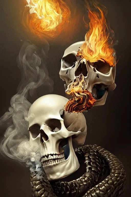 Image similar to stringejä and pile Off pills and a skull on the table, skull made out of smoke coming out of pills, fantasy, intricate, elegant, highly detailed, digital painting, artstation, concept art, smooth, sharp focus, illustration, art by Ilja Repin