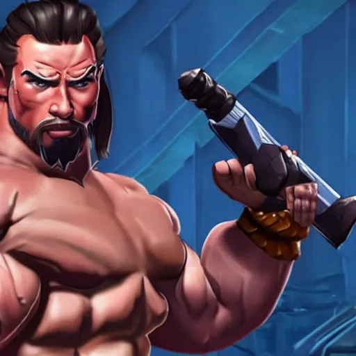 Image similar to a screenshot of arnold schwarzenegger as hanzo in overwatch