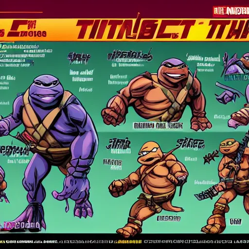 Image similar to new character sheets of new characters for the 2018 rise of the teenage mutant ninja turtles reboot on nickelodeon by the lead artist Andy suriano