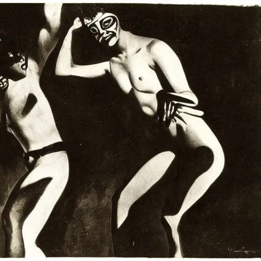 Image similar to photograph of lucha libre, nineteen twenties, avant garde, german expressionist cinema, by fritz lang, dramatic lighting, epic composition