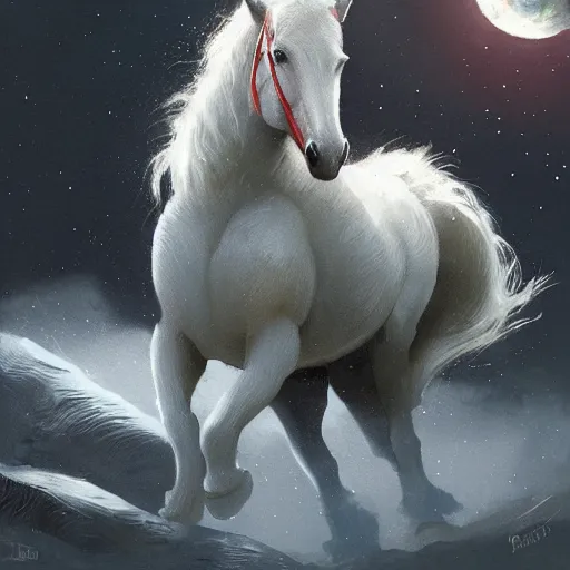 Prompt: horse on the moon by greg rutkowski