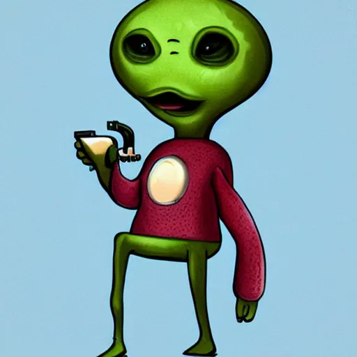 Image similar to Funny looking cute alien smoking weed, digital art, featured on artstation, fine details