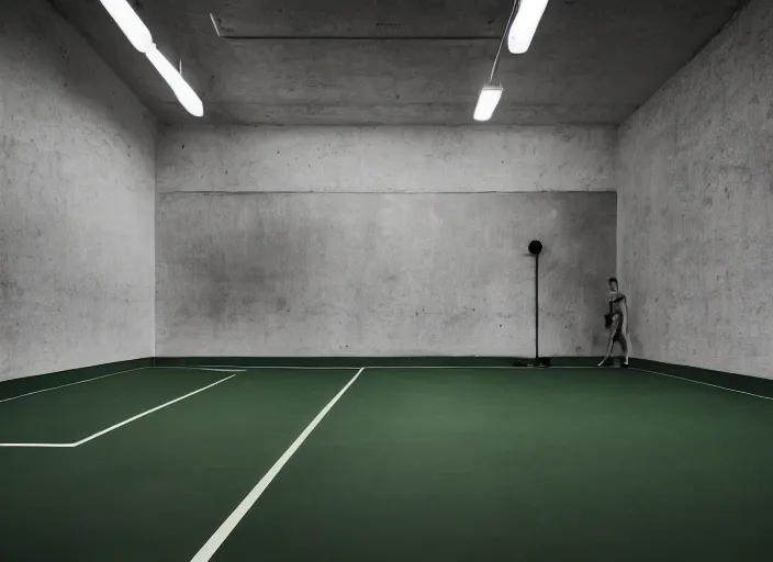 Prompt: photograph of a gym build on a bunker, cinematographic, sharp focus, elegant, green light