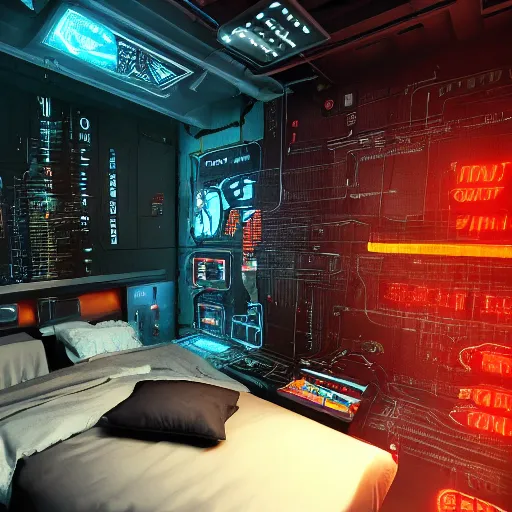 Image similar to a cyberpunk bed