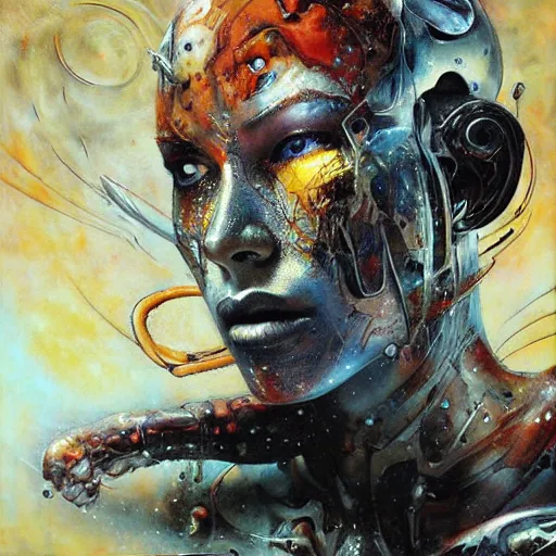 Prompt: cyborg melting into the universe, by karol bak, by guy denning