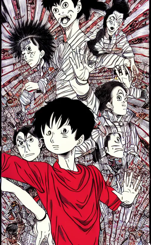 Prompt: Junji Ito, Hirohiko Araki, Akira Toriyama, detailed colorized manga illustration