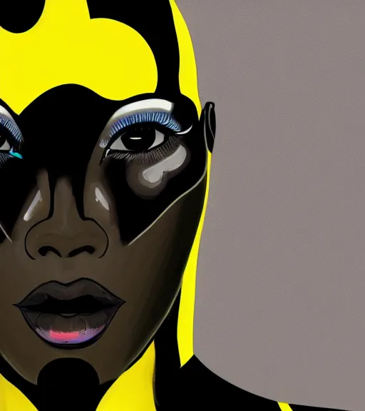 Image similar to a digital painting of a black female android with futuristic hair and yellow make-up, a comic book panel by Craig Thompson, behance contest winner, afrofuturism, marvel comics, official art, artstation hq