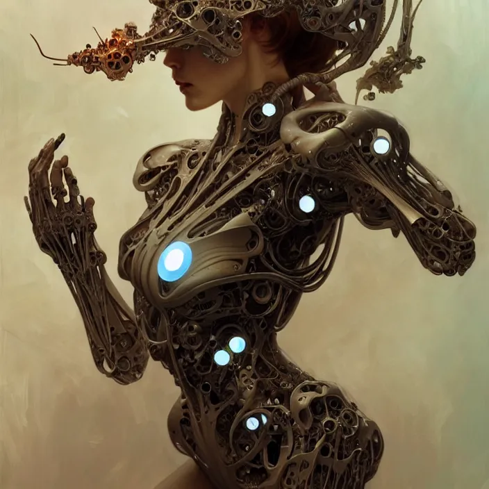 Image similar to organic cyborg, bone, diffuse lighting, fantasy, intricate, elegant, highly detailed, lifelike, photorealistic, digital painting, artstation, illustration, concept art, smooth, sharp focus, art by john collier and albert aublet and krenz cushart and artem demura and alphonse mucha