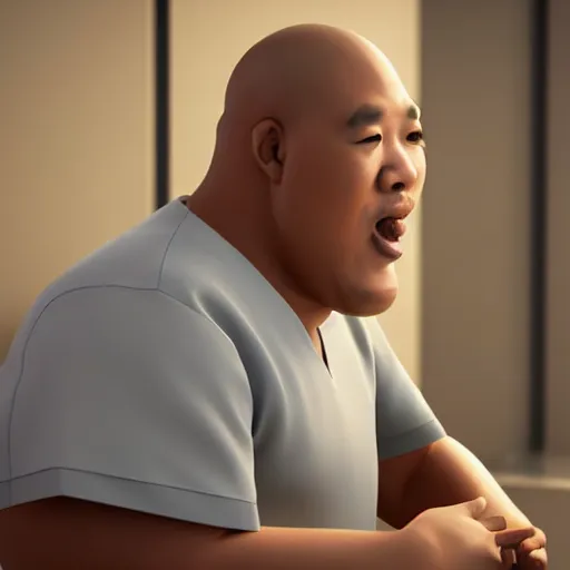 Prompt: shocked asian man a baby shaq at hospital, he can ’ t believe his eyes, award winning art, pixar, 3 d render, unreal engine