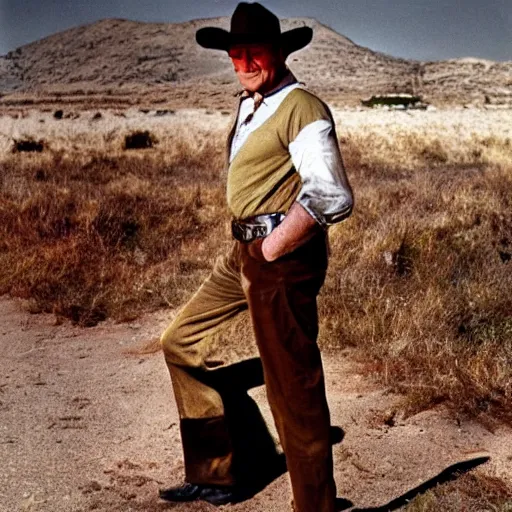 Prompt: ”A color photo of John Wayne by Terry O´Neill”