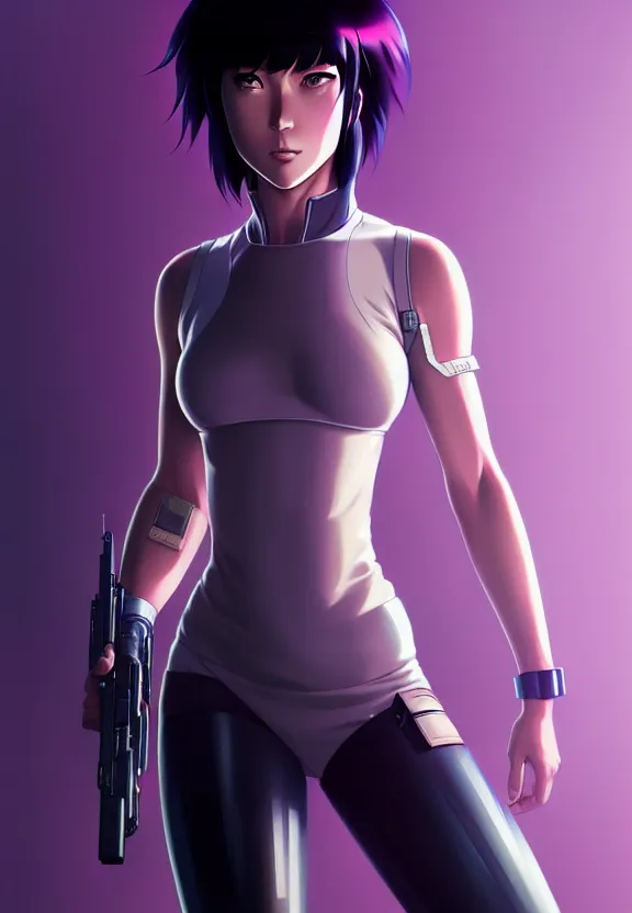 Image similar to a fullbody portrait of motoko kusanagi the major ghost in the shell : : stand alone complex, under repairs, maintenance : : by ilya kuvshinov, rossdraws, artgerm, sola digital arts, anti aliasing, raytracing : :