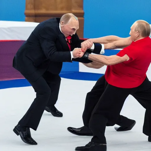 Prompt: putin fighting with zalenski wołodymyr