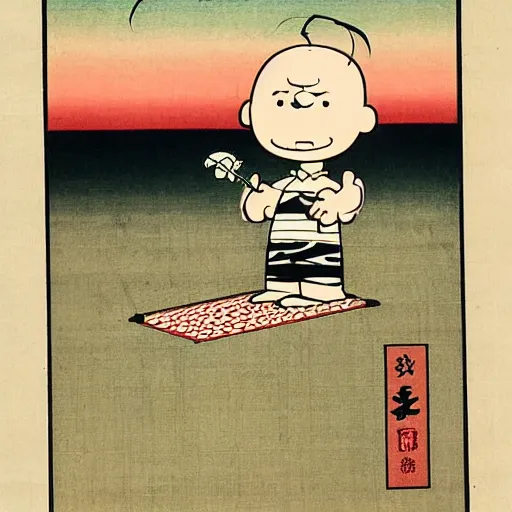 Image similar to charlie brown, ukiyo - e