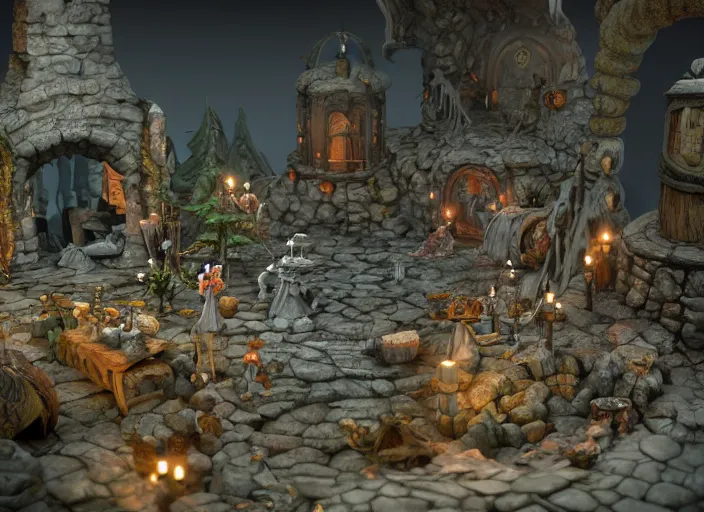 Image similar to detailed octane render of a claymation isometric diorama of moria, balrog, gandalf, detailed, by joop geesink, wes anderson, jim henson, brian froud, breathtaking, 8 k resolution, beautiful lighting, studio light, extremely detailed, establishing shot, realistic materials, hyperrealistic