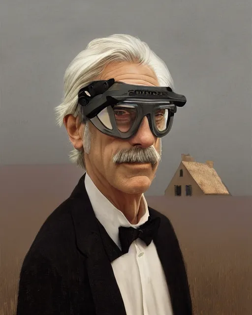 Image similar to Portrait Sam Elliott wearing safety goggles and black cloat by charlie bowater elina brotherus greg rutkowski Dan Witz paul klee jamie wyeth victo ngai