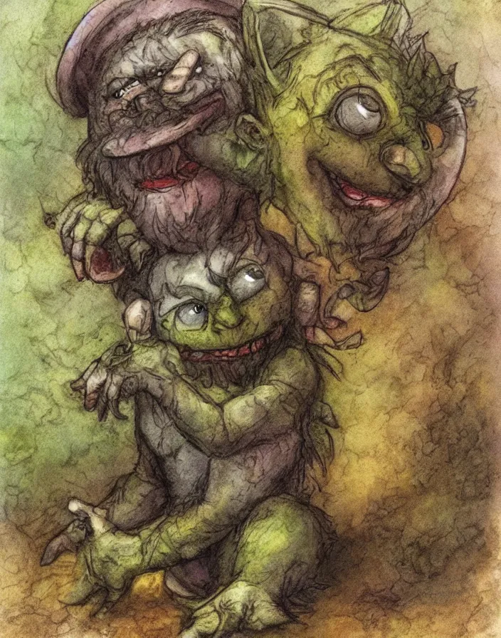 Prompt: cute little troll, in the style of Tony Diterlizzi and Brian Froud, painterly