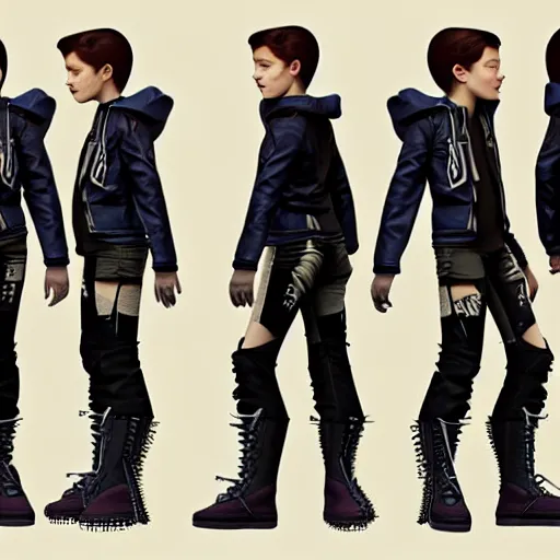 Prompt: A teen badass punk, weta digital character model sheet turnaround, studio, trending in Artstation, official media, 4K HD, by Bill Presing and Ilya Kuvshinov and Alphonse Mucha and Artgerm and zaha hadid and santiago calatrava