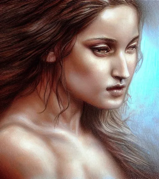 Prompt: drawing of the greek goddess aphrodite, fantasy art, hyper realistic, amazing detail, in the the style of casey baugh