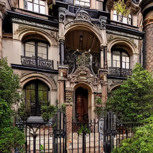 Prompt: ornate mansion with a blend between modern architecture and ancient gothic style