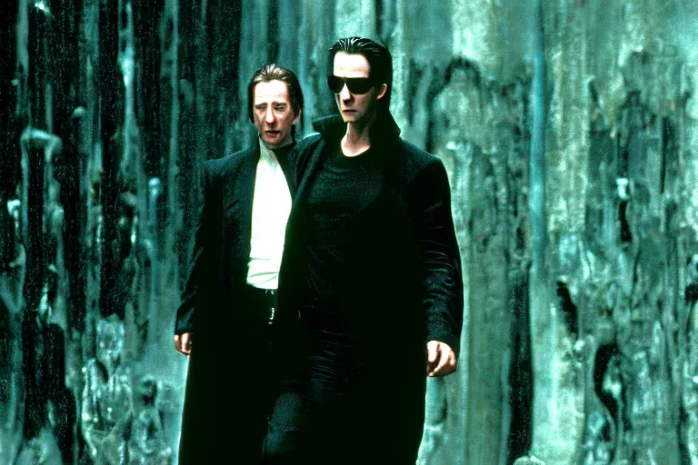 Image similar to film still of Alan Rickman as Neo in The Matrix 1999