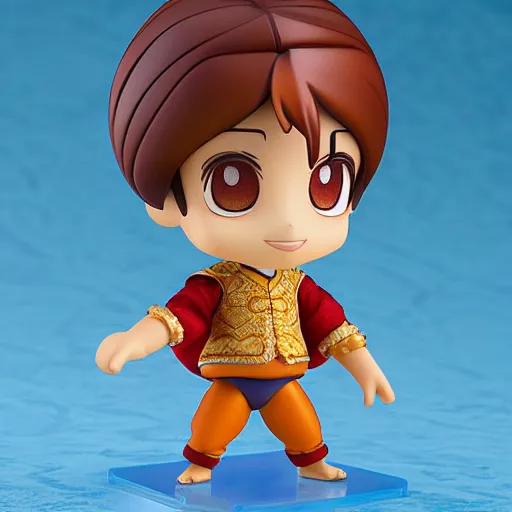 Image similar to cute animated pixar aladdin in traditional clothes as nendoroid, side view, 8 k hd dof, kodak film,