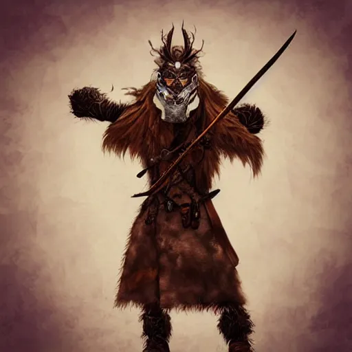 Image similar to “ fantasy snow bandit ‘ icewind dale ’ with mask, bow and quiver on back and left leg, digital portrait by justin sweet, soft focus, highly detailed, cinematic, epic, artstation ”