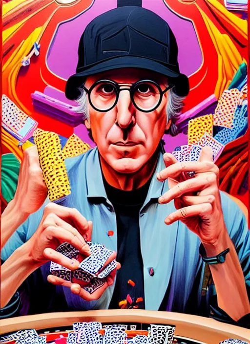 Prompt: larry david playing poker, tristan eaton, victo ngai, artgerm, rhads, ross draws