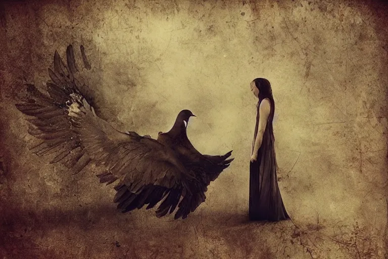 Prompt: when doves cry. big teardrops. photography by brooke shaden