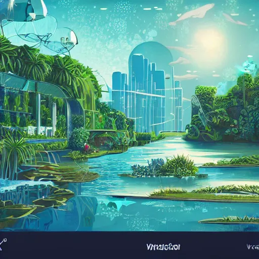 Image similar to beautiful happy picturesque charming organic sci - fi city in harmony with nature. water and plants. beautiful light. grainy and rough. soft colour scheme. beautiful artistic vector graphic design by lurid. ( 2 0 2 2 )