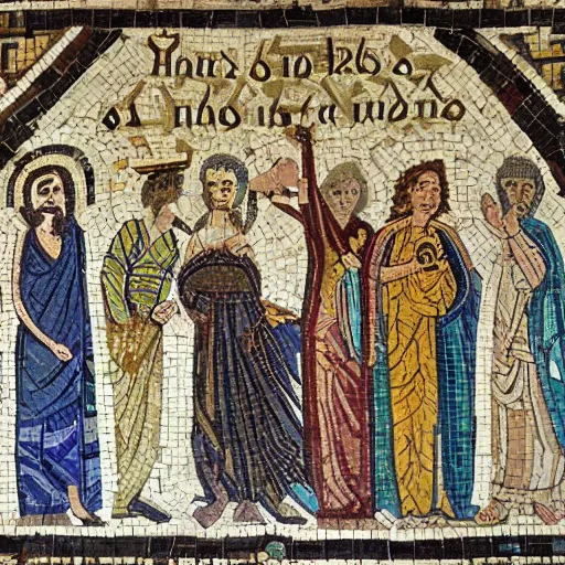 Image similar to an ancient greek mosaic of harry potter