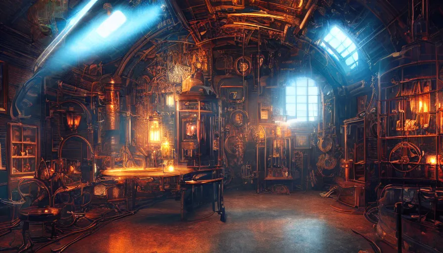 Prompt: A glowing electrical Steampunk smartphone in a victorian museum, james gurney, cinematic lighting, lots of steam and sparks, wires made of copper, artstation, vibrant nature, Tuomas Korpi, tekkon kinreet, volumetric light, artstation, , octane render, redshift render, low angle camera, rich deep moody colors