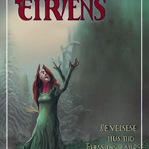 Prompt: book cover horror story about elves