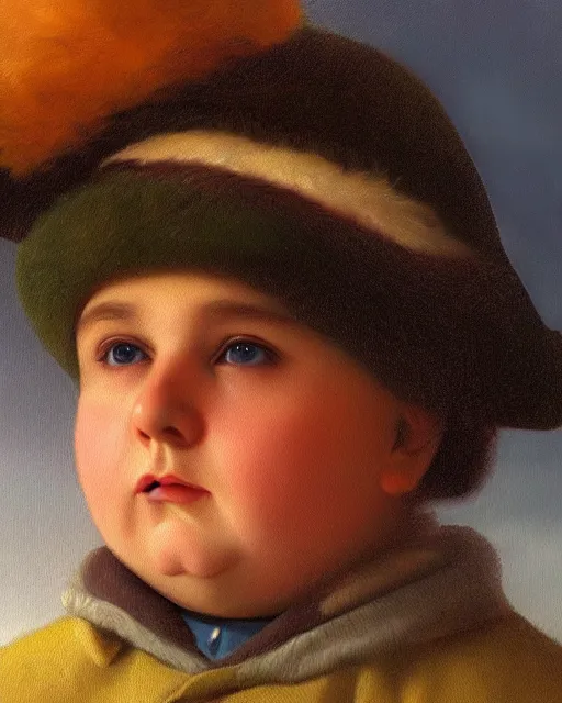 Image similar to beautiful glorious realistic oil painting of eric cartman, bokeh, baroque style by bouguereau, sunset, highly detailed, 8 k intricate