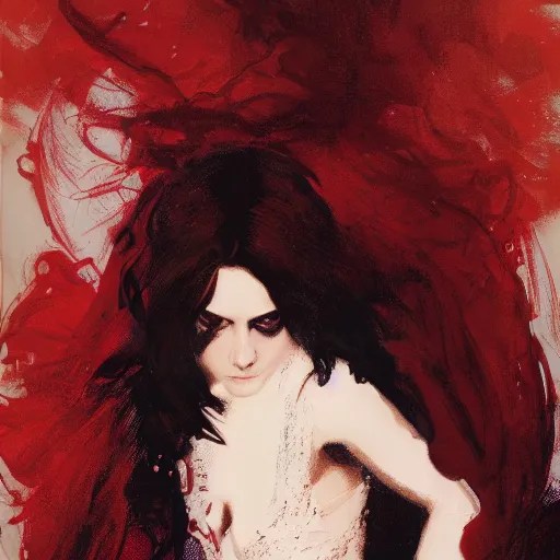 Image similar to alison brie as kristen stewart as iron scarlet witch, intricate, elegant, highly detailed, greg manchess, mucha, liepke, ruan jia, jeffrey catherine jones, ridley scott