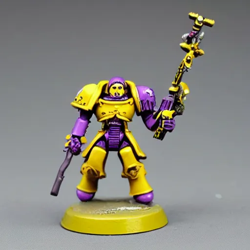 Prompt: warhammer 4 0 k tau figurine painted yellow and purple