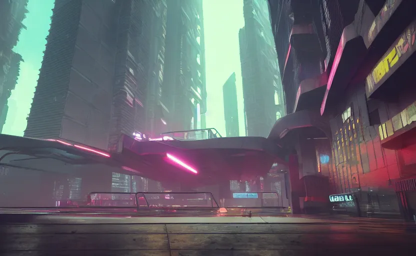 Prompt: A futuristic brutalist blade runner 2049 city, rendered by Beeple, synthwave style, environment concept, digital art, unreal engine, WLOP, trending on artstation, 4K UHD image,