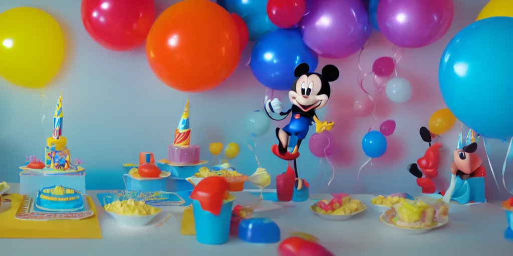 Prompt: Birthday Party by Disney, volumetric lighting, rendered by Octane, highly realistic, 4k wallpaper, trending on Artstation