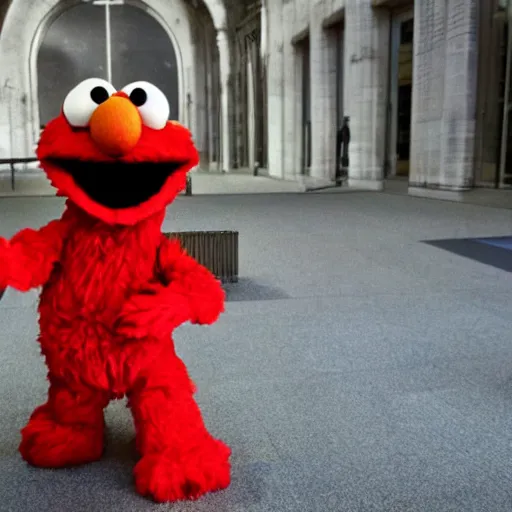 Image similar to elmo on trial at the hague