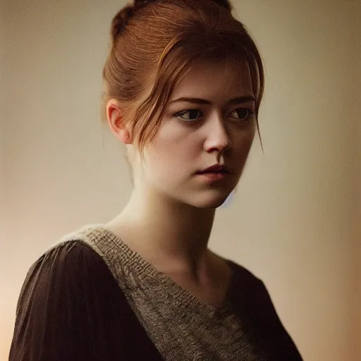 Image similar to a masterpiece portrait photo of a beautiful young woman who looks like a icelandic mary elizabeth winstead