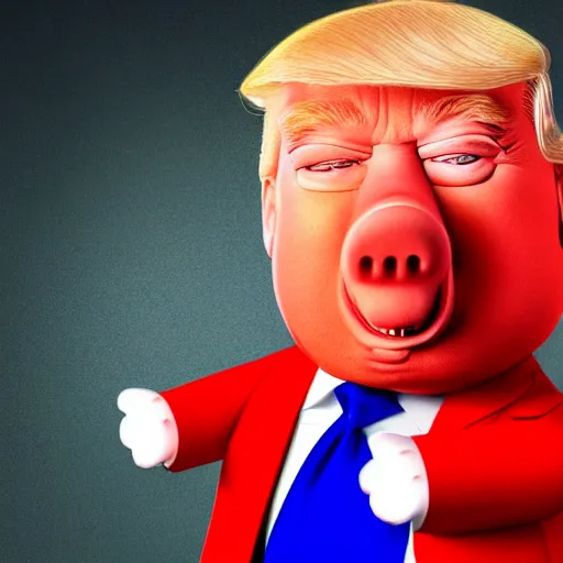 Image similar to Donald Trump in Peppa Pigs body, hyper realistic photography, 8k,