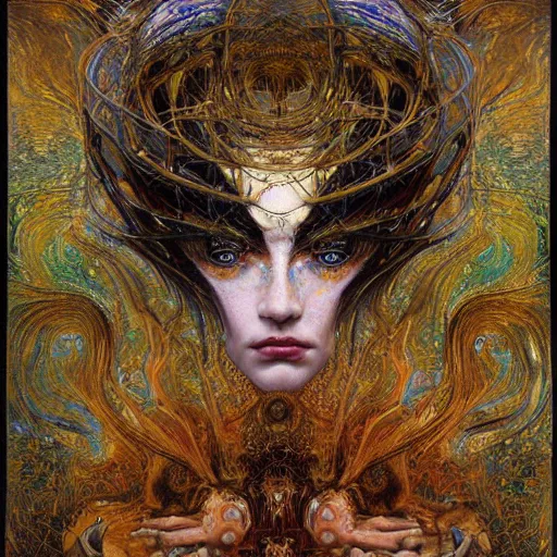 Image similar to Divine Chaos Engine by Karol Bak, Jean Deville, Gustav Klimt, and Vincent Van Gogh, visionary fractal structures