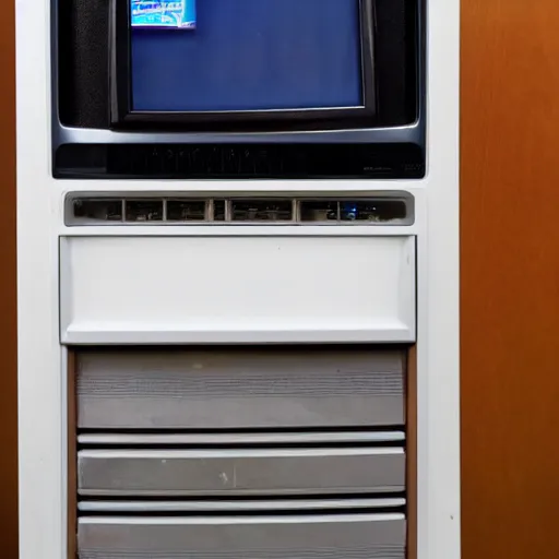 Image similar to crt television screen, inside of a refrigerator, radio, antenna, technology, stereo system