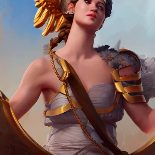 Image similar to The Birth of Athena from the Head of Zeus, olymp, style by Zac Retz, photorealistic, ultra realistic